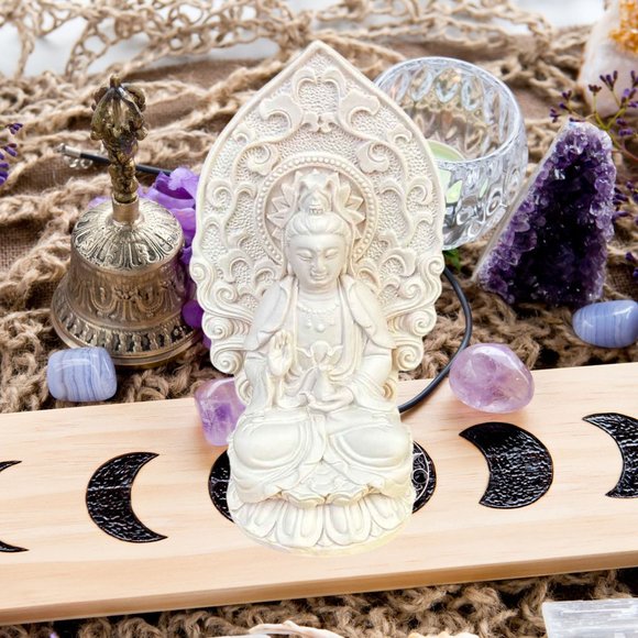 Kwan Yin Statue in Ivory Resin, 5-Inch Buddhist Goddess of Mercy, Peaceful Home - Picture 5 of 9